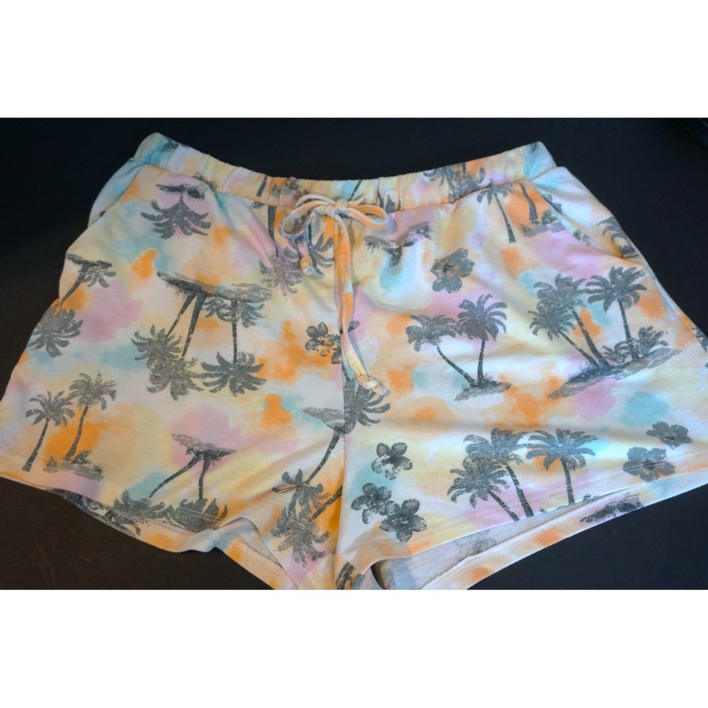 Live Well Lounge Tropical Palm Tree TieDye Shorts Women Large Pastel Beach